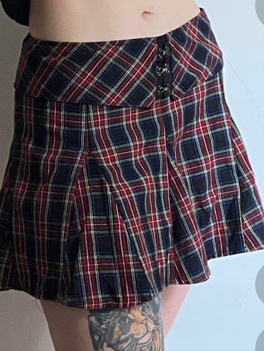 STUNNING Royal Bones Tartan Pleated Mini Skirt with Front Hook Detail